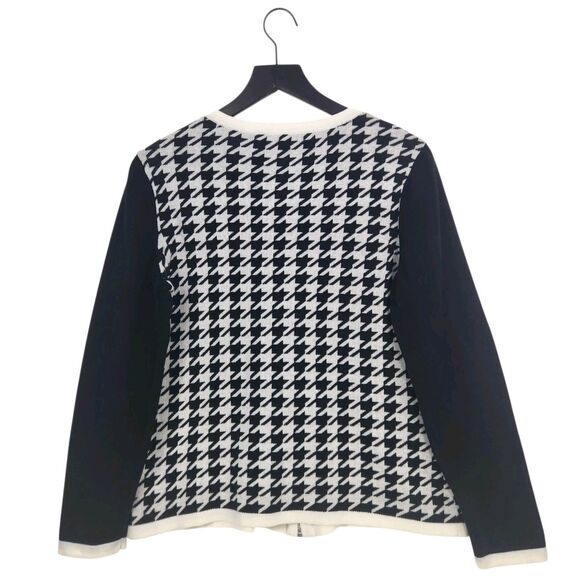 Talbots Full Zip Sweater Jacket Medium Black Houndstooth Academia Holiday Preppy - Picture 4 of 9